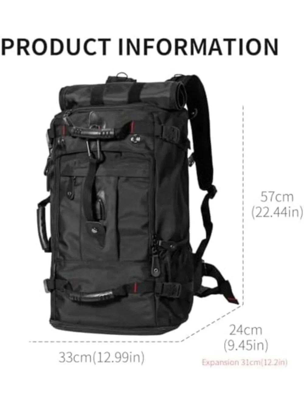 Large Capacity Travel Backpack & Duffle Bag - Durable Convertible 60L for Hiking